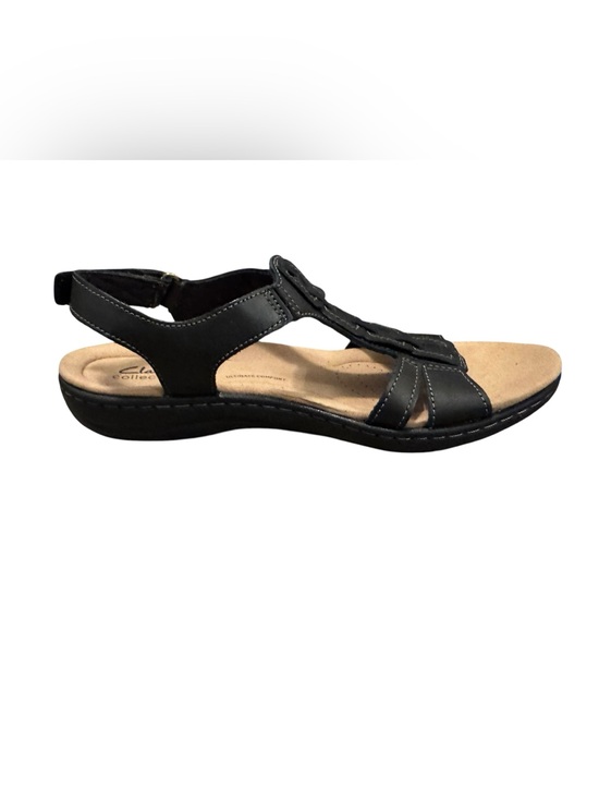 Clarks Shoes - Clarks Black Women's Leather T-strap Sandals - Comfort Footbed Women’s size 9.5